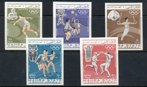 Aden-Mahra-State-1967-Mi25-29b-Summer-Olympics-Mexico-IMPERF-MUH