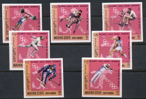 Aden-Mahra-State-1968-Mi107-113b-Italian-Olympic-Champions-IMPERF-MUH