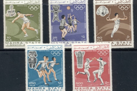 Aden-Mahra-State-1967-Mi25-29-Summer-Olympics-Mexico-City-MUH