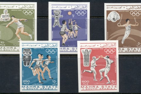 Aden-Mahra-State-1967-Mi25-29b-Summer-Olympics-Mexico-IMPERF-MUH