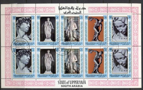 Aden-State-of-Upper-Yafa-1967-Mi17-21-Sculptures-sheetlet-CTO