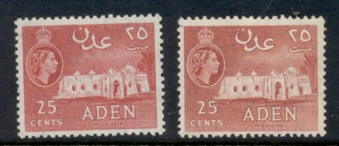 Aden-1953-59-QEII-Pictorial-25c-2-shades-MLH