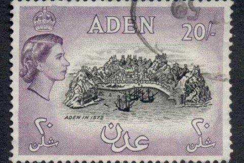 Aden-1953-59-QEII-Pictorial-20Sh-Aden-in-1572-black-centre-FU