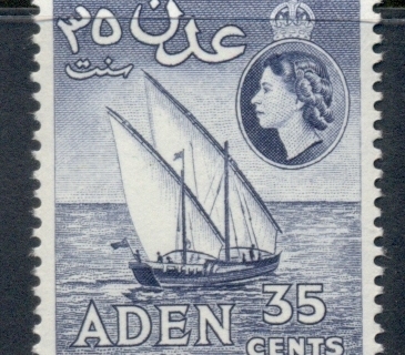 Aden-1953-59-QEII-Pictorial-35c-Dhow-deep-blue-Perf-12x13½