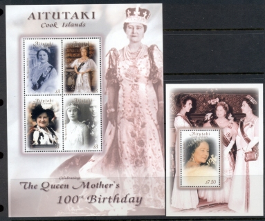 Aitutaki-2000 Queen Mother 100th Birthday 2xMS