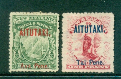 Aitutaki-1903-1-2d-1p-Opt-on-NZ-MNG-Lot55308