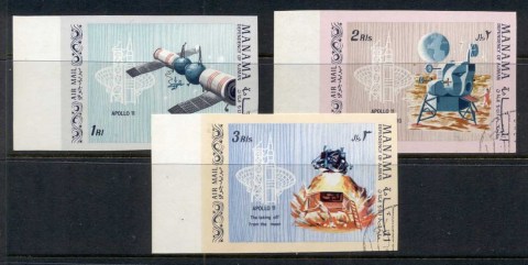 Ajman 1969 Mi#466-468 First Manned Landing on the Moon (II) IMPERF