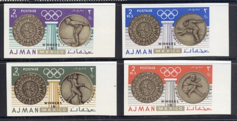 Ajman 1968 Mi#341-344B Summer Olympics Gold Medallists 2r (4v, no airs) IMPERF