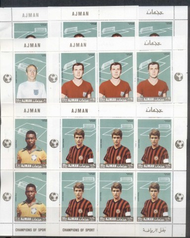 Ajman 1968 Mi#310-315 Football, International Top Players sheetlets