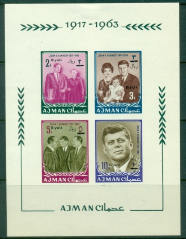Ajman 1967 Mi#MS9B JFK kennedy in Memoriam , Opt with New Currency MS IMPERF