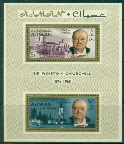 Ajman 1967 Mi#MS10A Winston Churchil Opt. New Currency MS