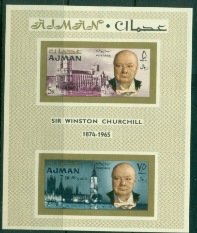 Ajman 1967 Mi#MS10B Winston Churchil Opt. New Currency MS IMPERF