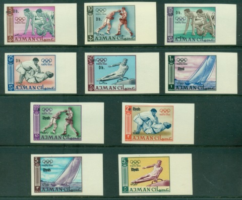 Ajman 1967 Mi#126A-OB Summer Olympics Tokyo Opt. New Currency IMPERF