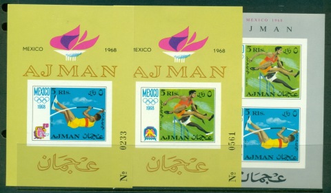 Ajman 1968 Mi#MS32-34B Summer Olympics Mexico City IMPERF 3xMS