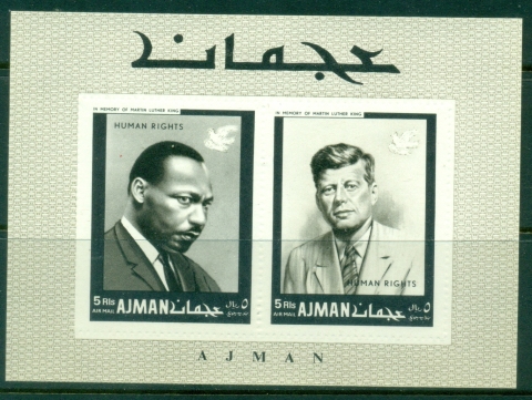 Ajman 1968 Mi#MS44A International Year of Human Rights, 20th Anniv. Dec. HR MS Embossed Perfs