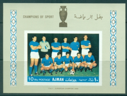 Ajman 1968 Mi#MS56B Football International Top Players MS grey-green background
