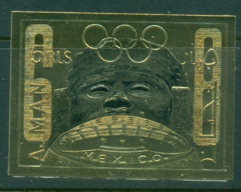 Ajman 1968 Mi#324B Summer Olympics Mexico, gold foil embossed IMPERF