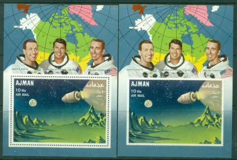 Ajman 1968 Mi#MS67A-B Apollo 7 Men in Space Missions 2xMS Perf & IMPERF