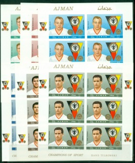 Ajman 1969 Mi#362-367B Famous Athletes, German Football 6xsheetlets