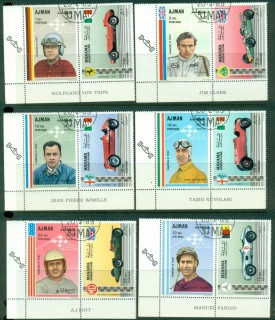 Ajman 1969 Mi#369-374 Famous Athletes, Motor Racers & Cars Joint issue with Manama, Ajman drivers