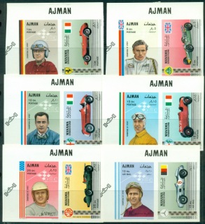Ajman 1969 Mi#369-374B Famous Athletes, Motor Racers & Cars Joint issue with Manama, Ajman drivers IMPERF