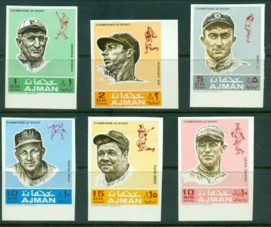 Ajman 1969 Mi#388-393B Famous Athletes, Baseball IMPERF