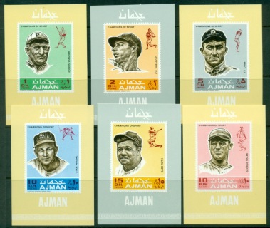 Ajman 1969 Mi#388-393 Famous Athletes, Baseball 6xDLMS