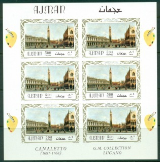 Ajman 1969 Mi#419B Paintings, Italian Masterpieces, Venice by Canaletto 5Dh sheet IMPERF