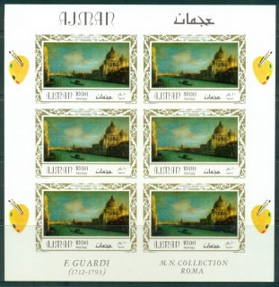 Ajman 1969 Mi#419B Paintings, Italian Masterpieces, Venice by Francesco Guardi 10Dh sheet IMPERF