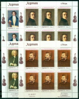 Ajman 1969 Mi#425-428 Paintings of Composers 4xsheetle