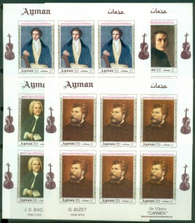 Ajman 1969 Mi#425-428B Paintings of Composers 4xsheetlets