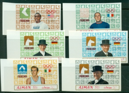 Ajman 1969 Mi#448-453B Summer Olympics Mexico, Gold Medallists IMPERF