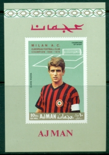 Ajman 1969 Mi#mS144b European Championship Cup, Opt. Milan AC MS IMPERF