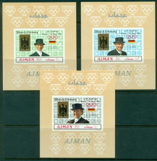 Ajman 1969 Mi#463-465 Summer Olympics Munich, Opt XX Olympiad 3xDLMS IMPERF