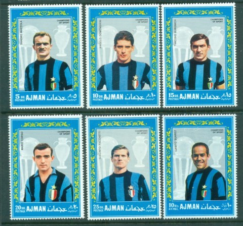 Ajman 1968 Mi#303-308 Soccer Players, Inter Milan