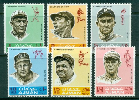 Ajman 1969 Mi#388-393 Famous Athletes Baseball