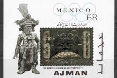 Ajman 1968 Mi#MSA64 Summer Olympics Mexico, gold foil embossed MS