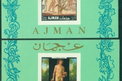 Ajman 1968 Mi#MS42-43A Paintings of Adam & Eve 2xMS Embossed Perfs.