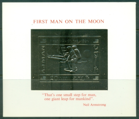 Ajman 1970 Mi#MS186 First man on the Moon, gold foil embossed MS