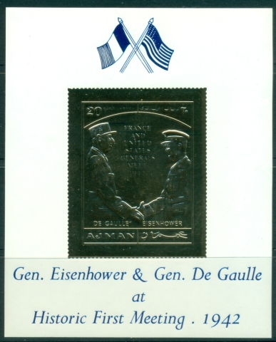 Ajman 1970 Mi#MS220 Historic First Meeting between Eisenhower & De Gaulle, gold foil embossed MS