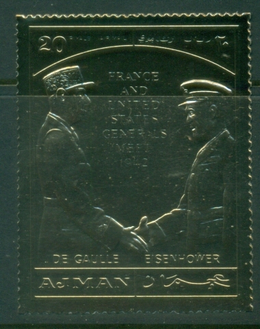 Ajman 1970 Mi#654A Historic First Meeting between Eisenhower & Charles de Gaulle, gold foil emb.