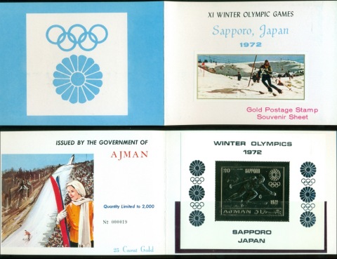 Ajman 1970 Mi#MS219 Winter Olympics Sapporo Gold foil embossed Presentation Pack MS