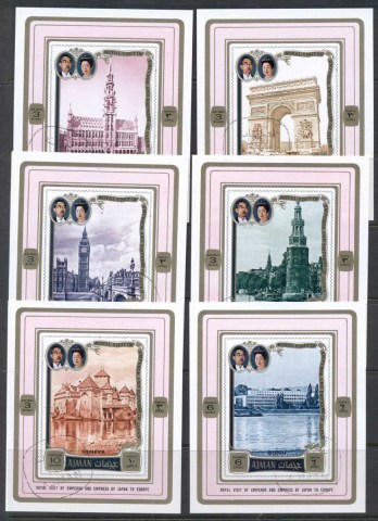 Ajman 1971 Mi#1040-1045 Visit of Emperor Hirohito & Wife to Europe 6x deluxe MS