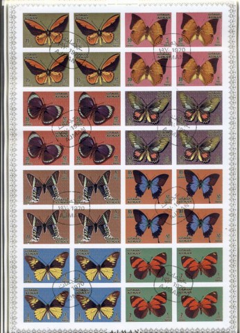 Ajman 1971 Mi#747-754 Butterflies IMPERF sheet
