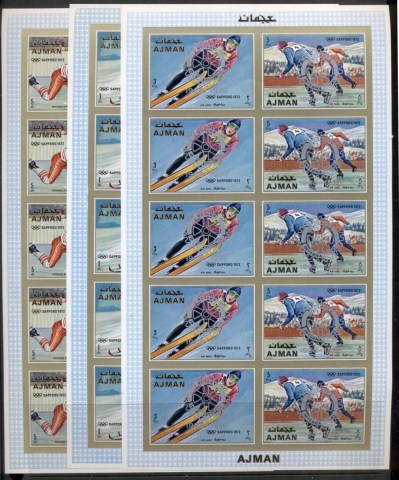 Ajman 1971 Mi#1141-1146B Winter Olympics Sapporo Opt Rotary 3xsheetlets IMPERF