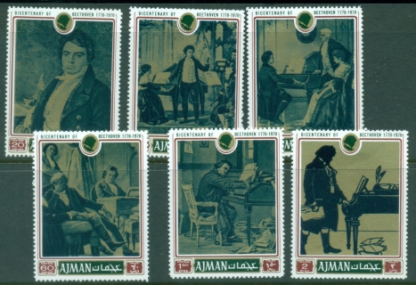 Ajman 1971 Mi#794-799 Ludwig van Beethoven 200th Birth Anniversary