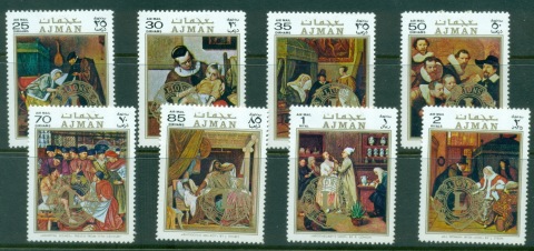 Ajman 1971 Mi#925-932 Charity paintings by Famous Masters, Opt. International Lions Club Emblem in gold