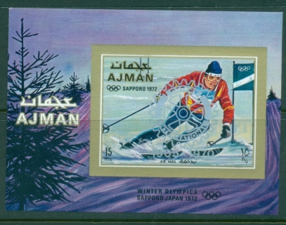 Ajman 1971 Mi#MS322B Winter Olympics, Skiier, Opt Rotary International in silver MS IMPERF