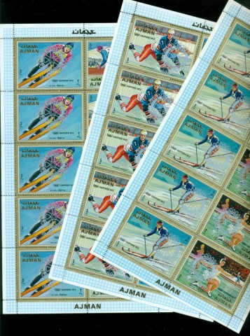 Ajman 1971 Mi#1141-1146 Winter Olympics, Opt Rotary International in silver 3xsheetlets
