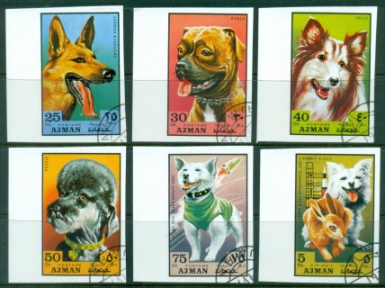 Ajman 1971 Mi#1203-1208B Dogs IMPERF CTO